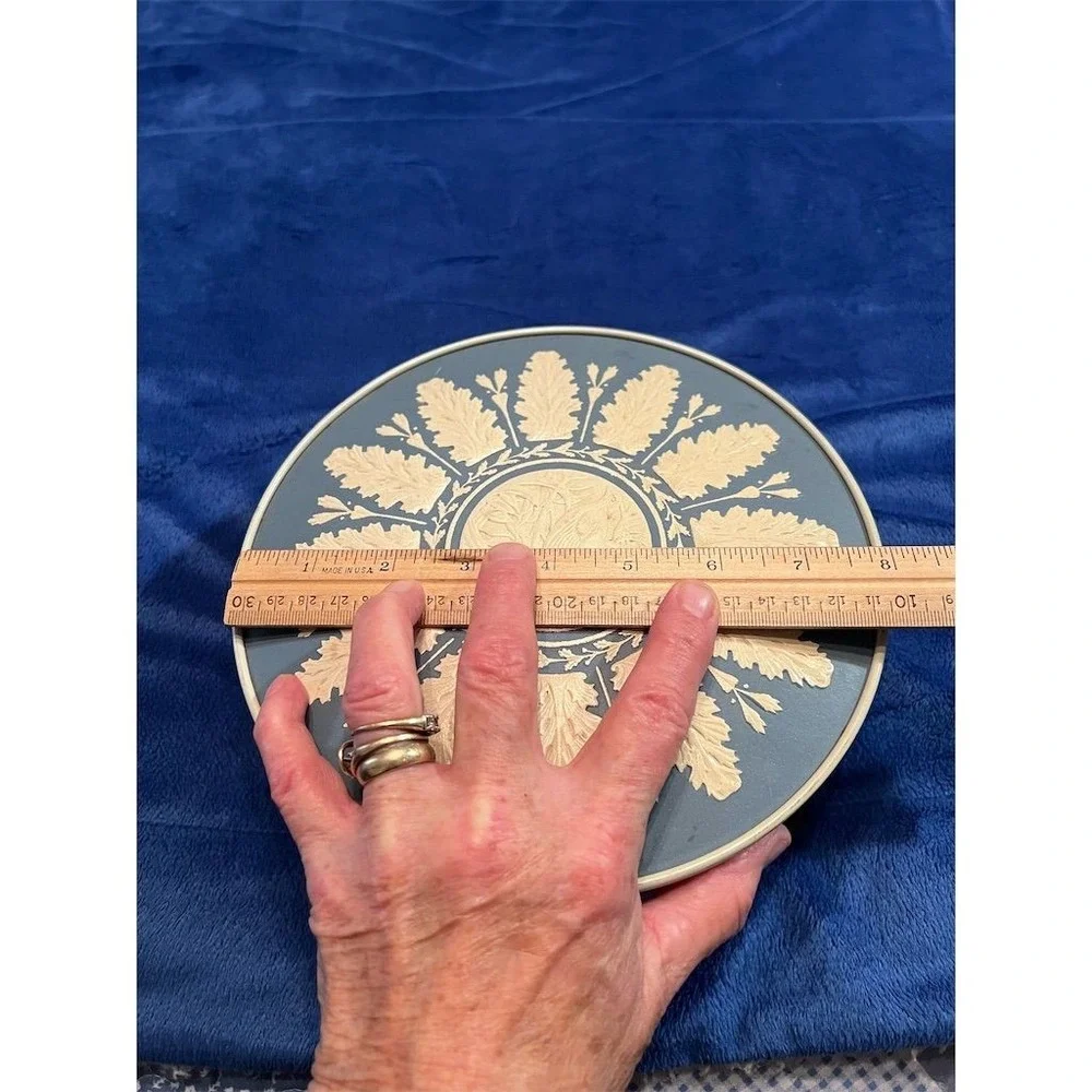 Vintage Atlantic Can Co Blue & White Wedgwood‎ Style Tin Round Embossed
